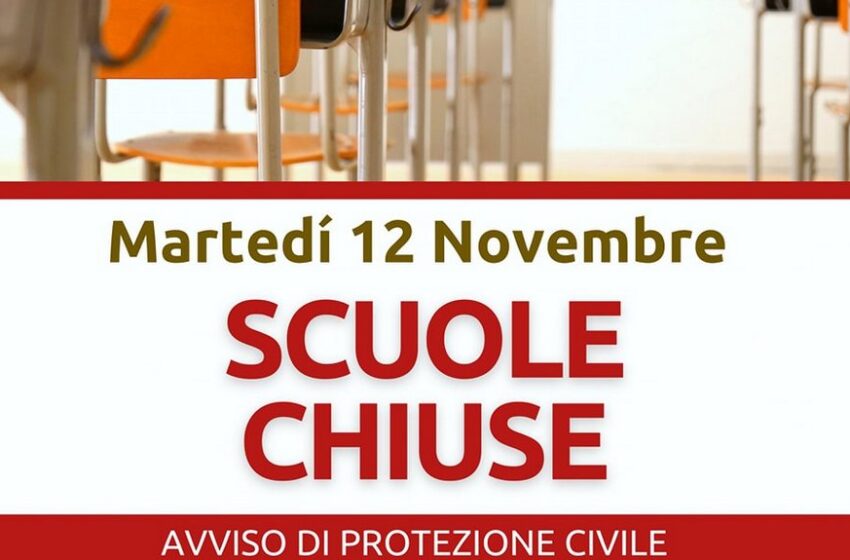  Maltempo, martedì 12 novembre scuole chiuse per allerta meteo