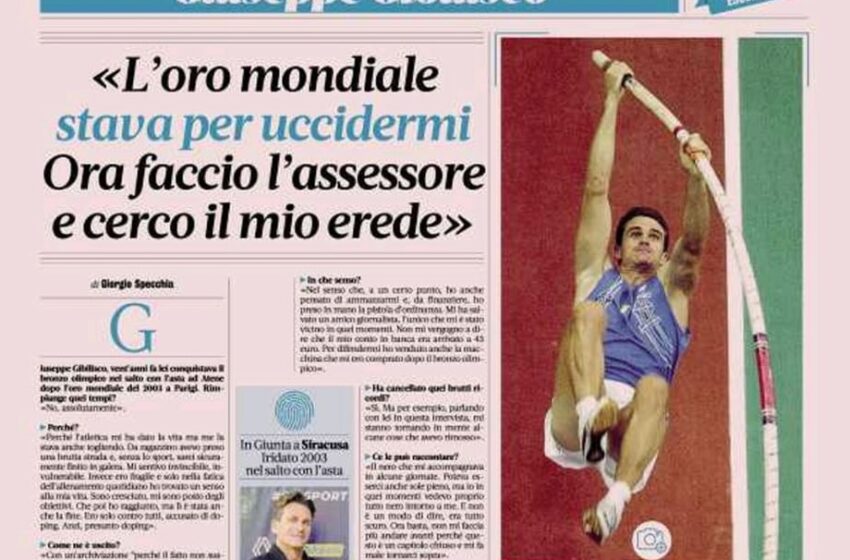  La Gazzetta dedica una pagina a Giuseppe Gibilisco, campione del mondo oggi assessore